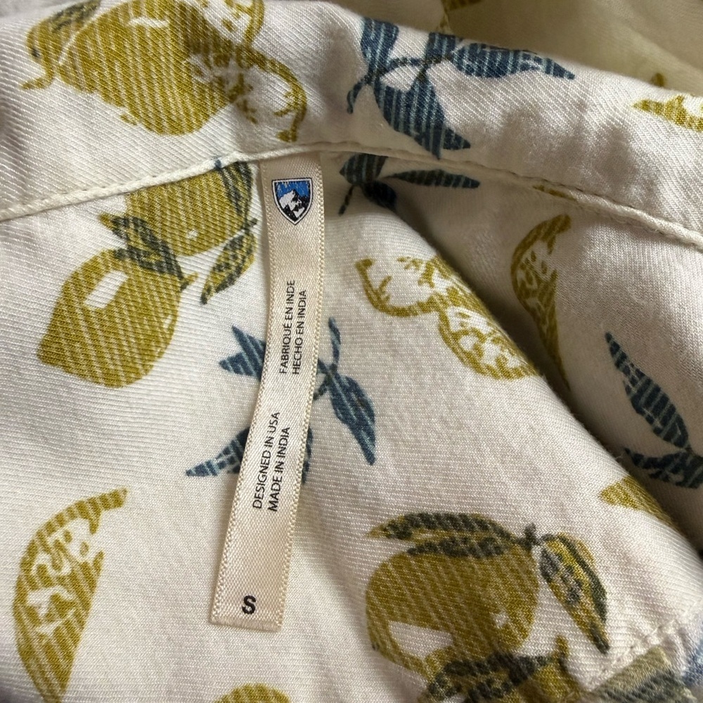 Kuhl Women’s Elsie Lemon Fruit Print Tie Front Button Up Shirts Cream Sz S - Picture 7 of 12